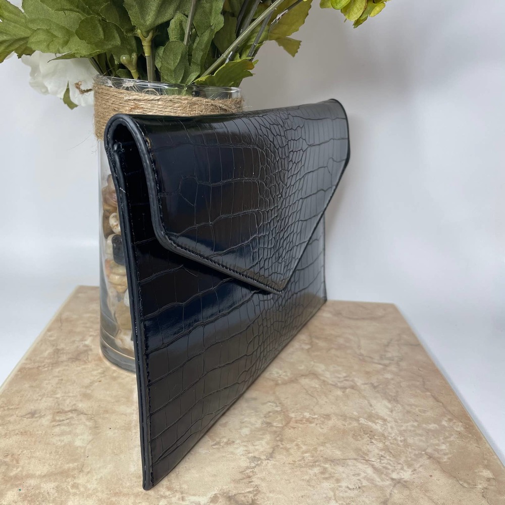 BP. Black Croc Embossed Envelope Clutch Gold Chain Shoulder Bag NWT